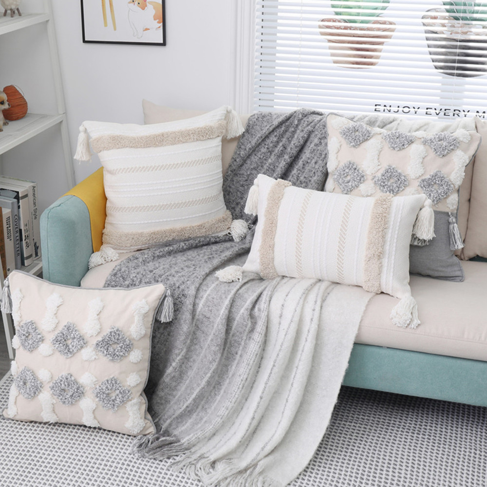 Morocco, Vỏ Gối Tufted Boho Vỏ Gối Ném Thoải Mái Tua Rua Dệt Thoi Vỏ Gối Mềm Trang Trí Dành Cho Giường Đi Văng Sofa Trang Trí Nhà Phong Cách Bohemian Phòng Khách