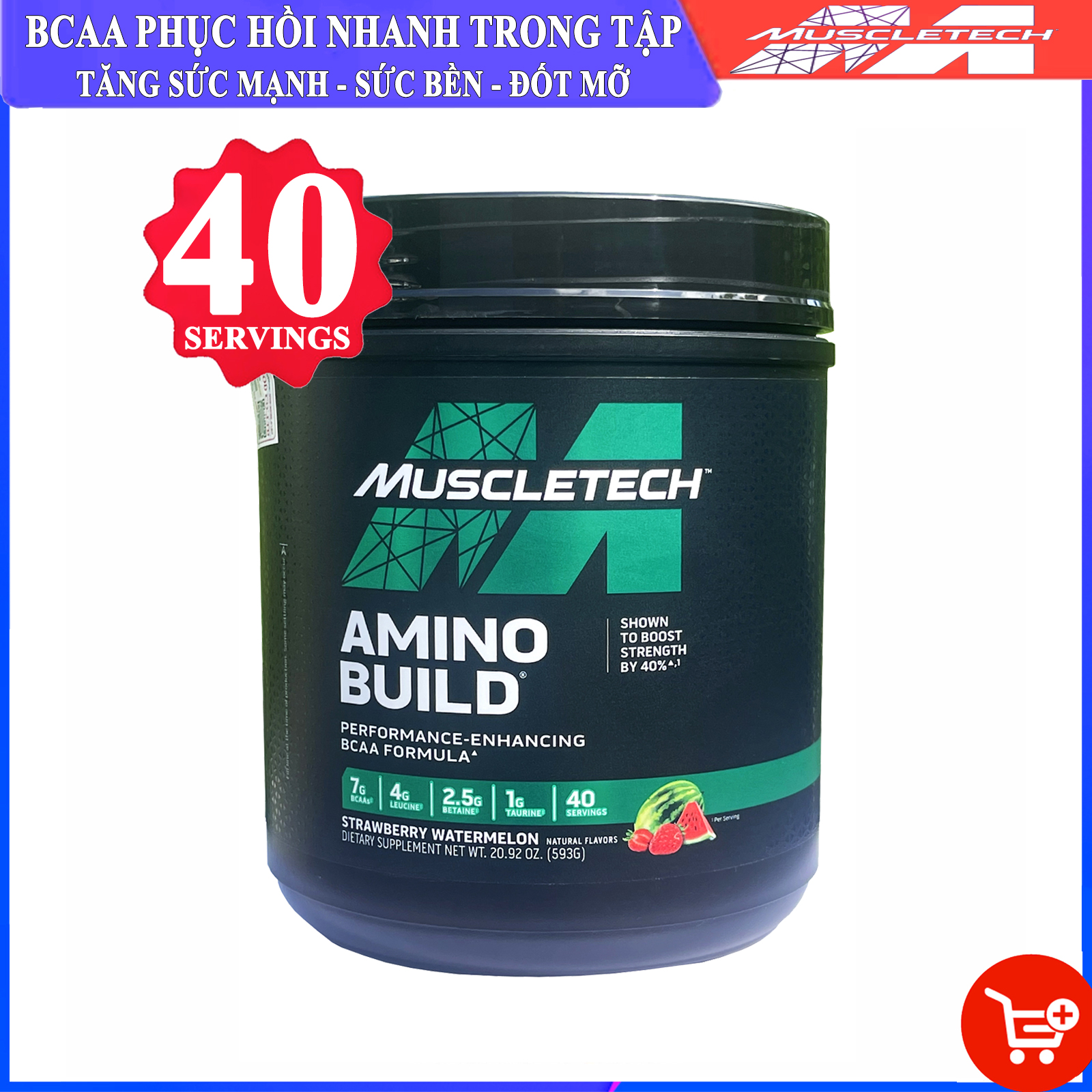 BCAA & Pre-Workout Amino Build của Muscle Tech hộp 40 lần dùng hỗ trợ phục hồi cơ chống dị hóa cơ tăng sức bền sức mạnh vượt trội đốt mỡ giảm cân giảm mỡ bụng mạnh mẽ cho người tập thể thao - Phân phối chính thức
