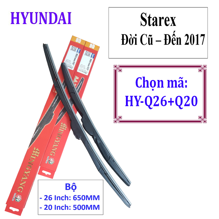 Bộ 2 thanh gạt nước mưa ô tô đa năng thanh cứng cao cấp dành cho xe starex đời trước - đến 2017 và các dòng xe hyundai: getz-accent-avente-elantra-i10-i20-i30-santafe-sonata-tucson-starex-verna