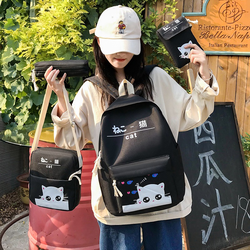 [HCM]Combo 4 món balo túi ví in hình Mèo nằm siêu dễ thương