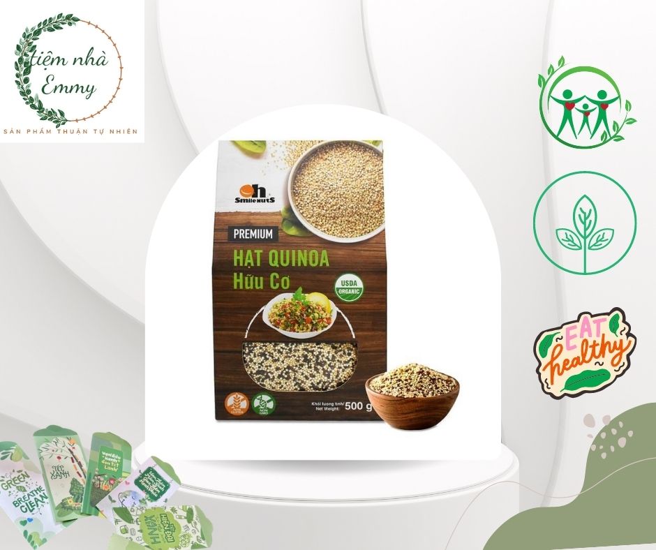 HẠT QUINOA HỮU CƠ, hạt diêm mạch Quinoa hữu cơ Smile Nuts nhập khẩu từ Peru nguồn protein hoàn chỉnh cho người ăn chay
