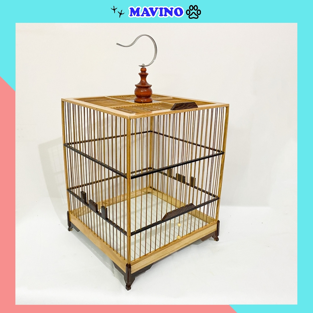 [Hoàn Tiền 10%] Lồng chào mào vuông lang siêu đẹp khung gỗ nan trúc chắc chắn có móc đi kèm