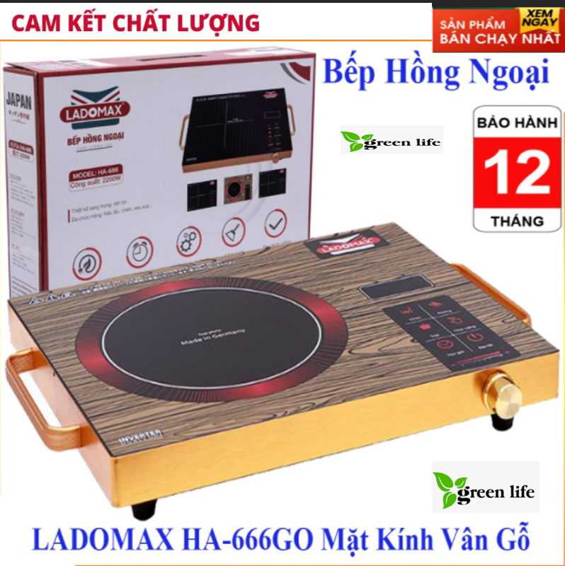 [CHÍNH HÃNG] Bếp Hồng Ngoại Đơn,Bếp Hồng Ngoại Nội Địa Nhật  LADOMAX HA-666 Không Kén Nồi Có Thể Sử Dụng Tất Cả Nồi Chảo, Kể Cả Nồi Đất,Nồi Thủy Mặt Kính Vân Gỗ Dễ Dàng Vệ Sinh Tích Hợp Sẵn:Chiên,Nướng, Sup,Bh 12 Tháng