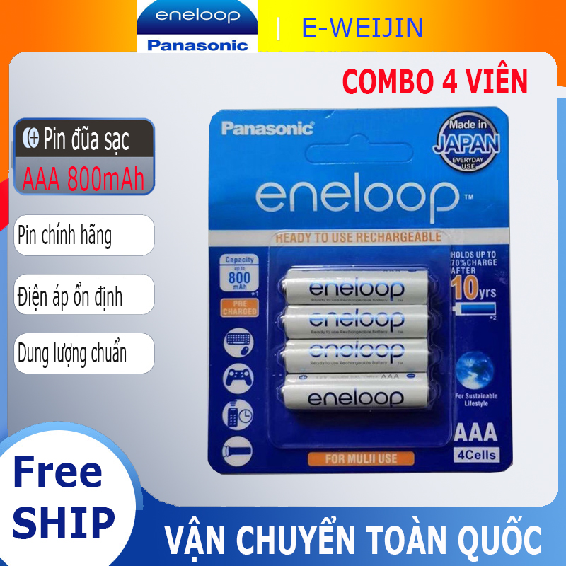 [Vỉ 4 viên] Pin sạc Eneloop, pin đũa AAA 800mAh Chính Hãng, Combo 4 Viên, Tái Sử Dụng 2100 Lần, Độ Bền Cao, Tự Xả Thấp