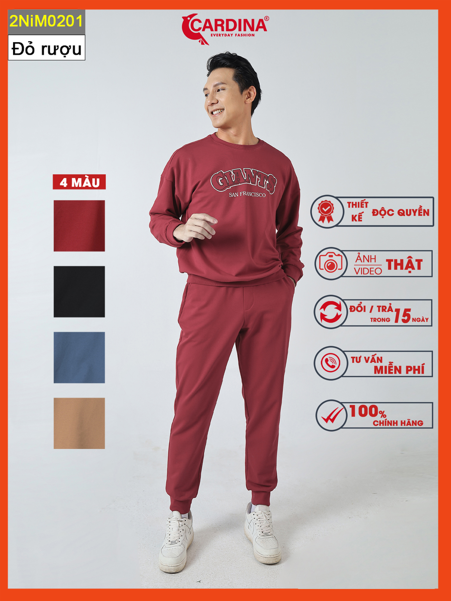 Bộ Thu Đông Nam 𝐂𝐀𝐑𝐃𝐈𝐍𝐀 Chất Nỉ Cao Cấp In Chữ Dáng Thể Thao Trẻ Trung Năng Động 2NiM02