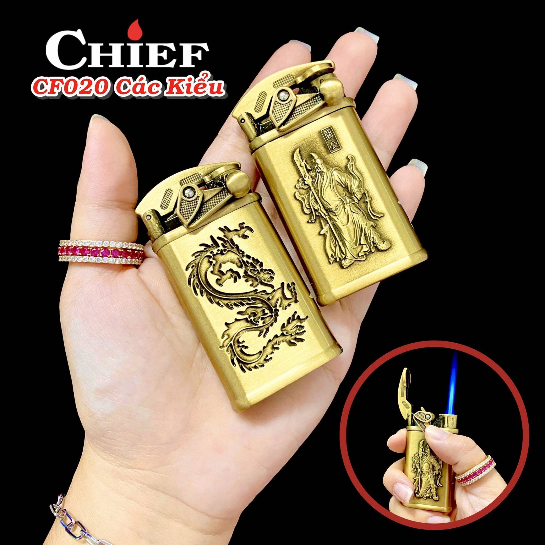 Bật lửa gas khè chief búng tay đánh lửa hình rồng - quan công