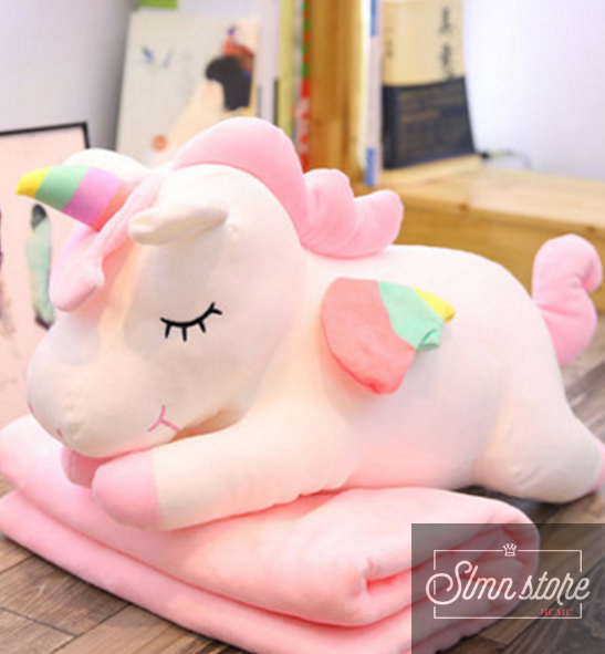 Gối mền kỳ lân 3 trong 1 nỉ nhung cực mịn siêu dễ thương chăn gối văn phòng unicorn ngựa 1 sừng.