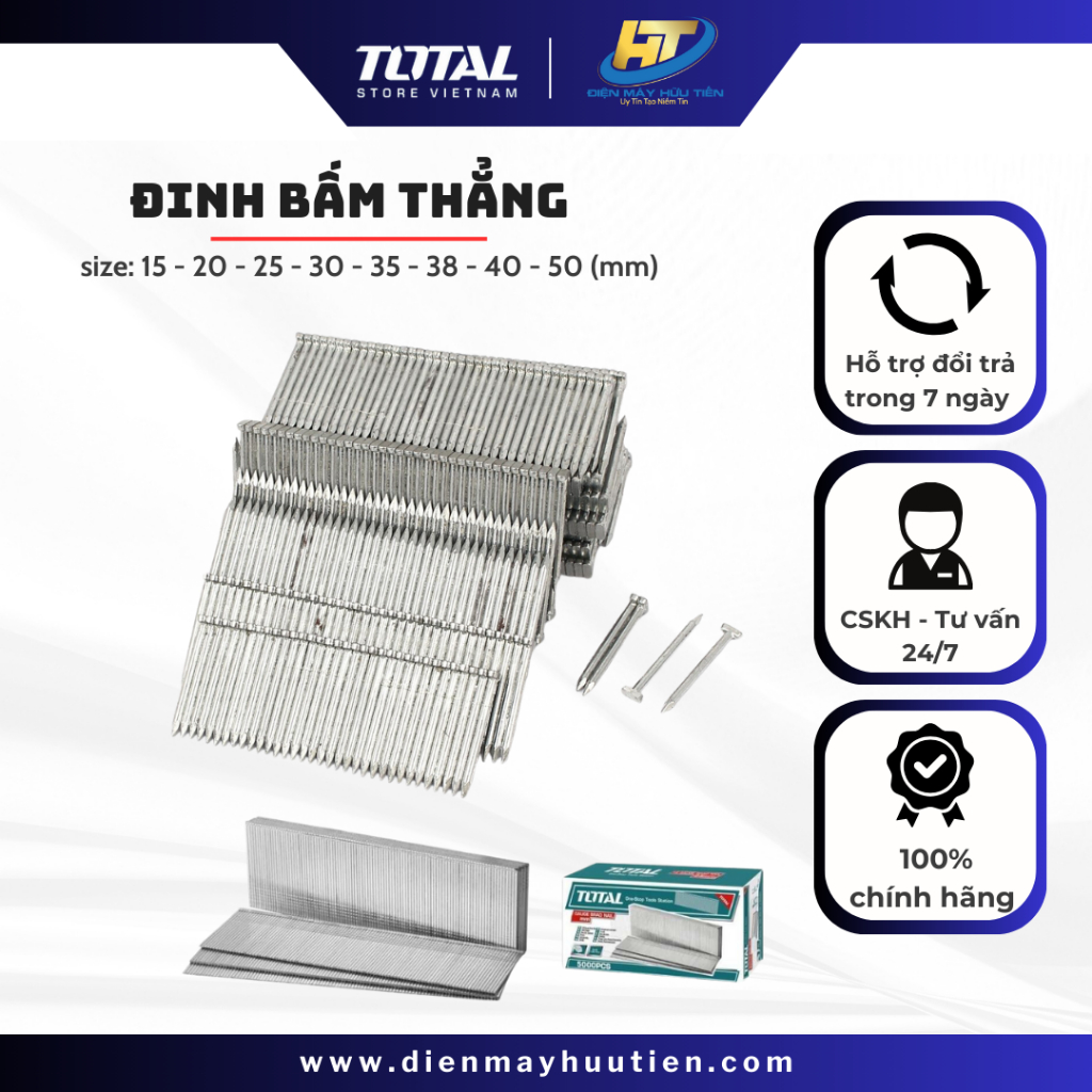 Đinh bấm thẳng 15mm total tac918151