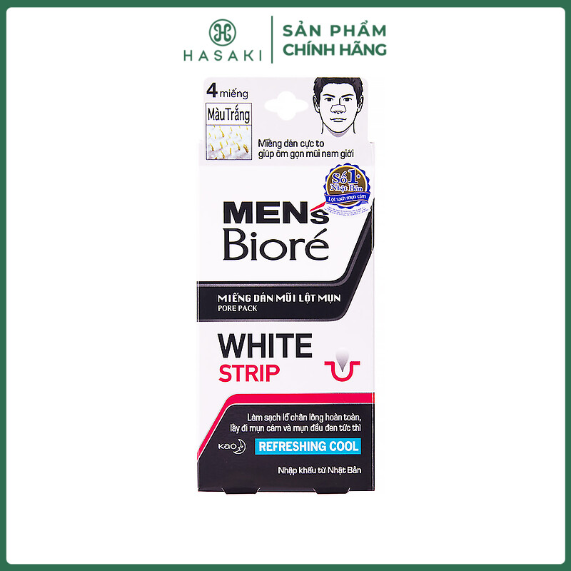 Miếng Dán Mũi Lột Mụn Men's Bioré (Màu Đen) Pore Pack Black Strip Refreshing Cool 4 Miếng Hasaki