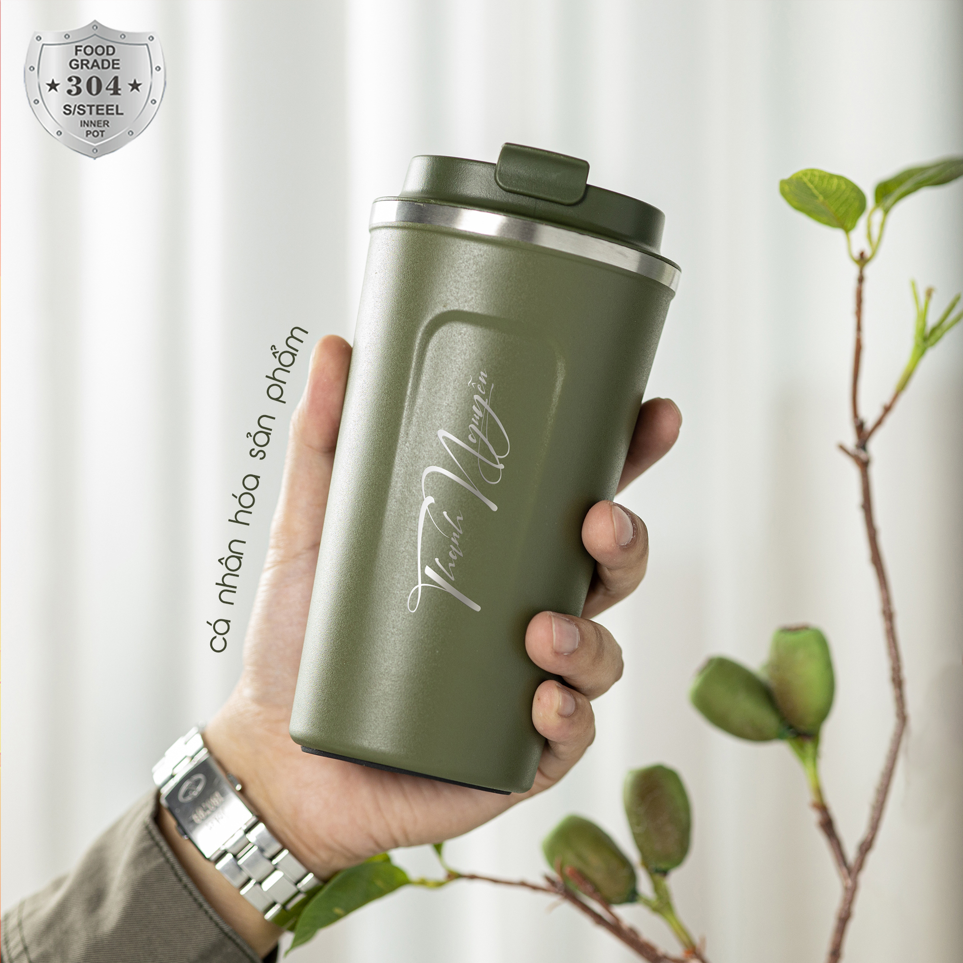 Bình Giữ Nhiệt Coffee holic Inox 304 Cao Cấp Kiểu Dáng Châu Âu Cầm Tay Sang Trọng Dung Tích 380ml 500ml
