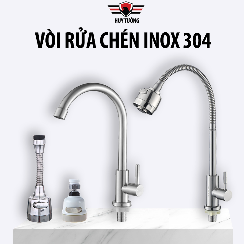 Vòi rửa chén xoay 360 độ chất liệu inox 304 chống rỉ, Vòi bồn rửa chén inox 304 đa dạng và sang trọng - Huy Tưởng