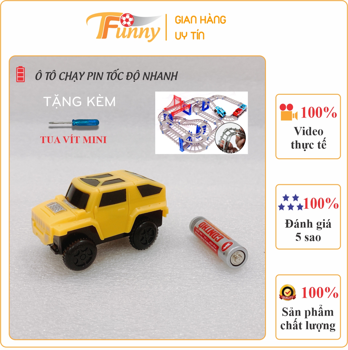Xe Ô Tô Chạy Đường Ray T Funny, Nhựa ABS Cao Cấp, Cỡ 3 x 8cm