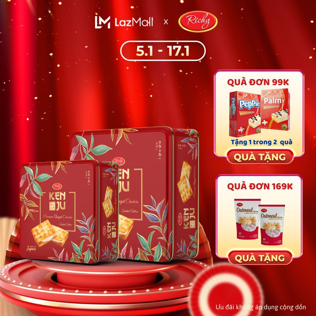 Hộp Bánh Tết Kenju Nhật Kem Dẻo Hành, Hộp Thiếc 186g, 248g - Bánh Kẹo Richy