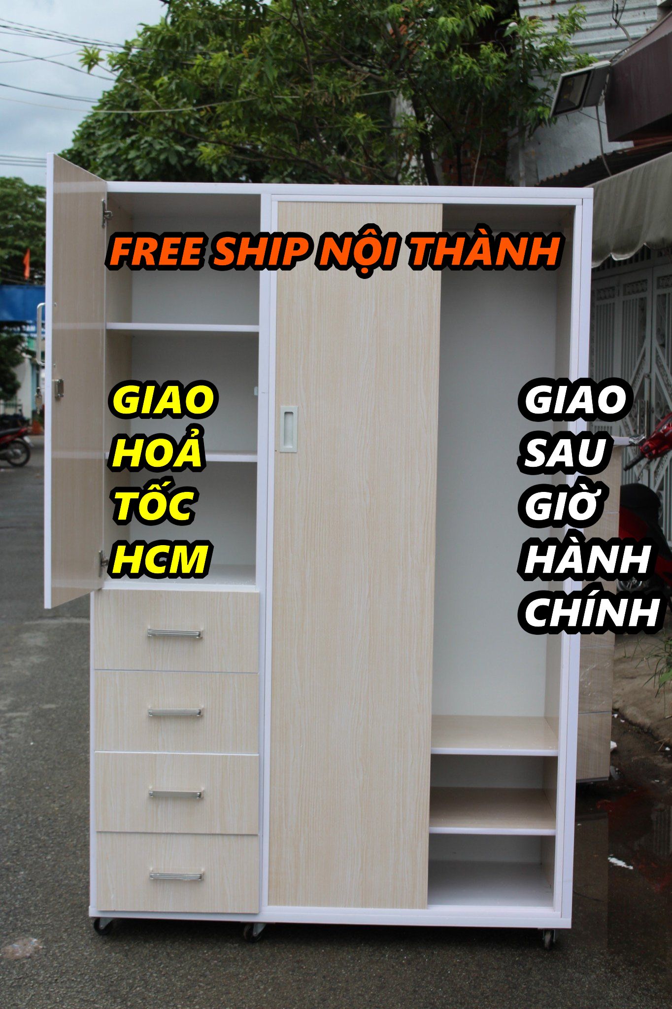 Tủ nhựa cửa lùa 4 hộc kéo