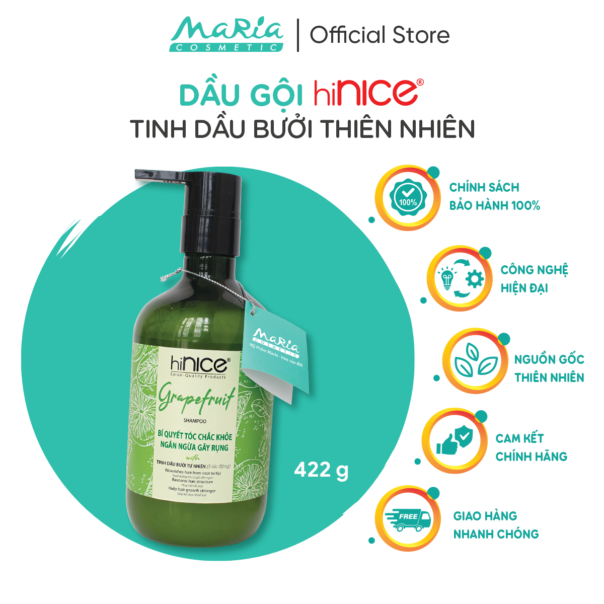 Dầu gội bưởi hinice giảm gãy rụng, tóc mọc khoẻ - 422g