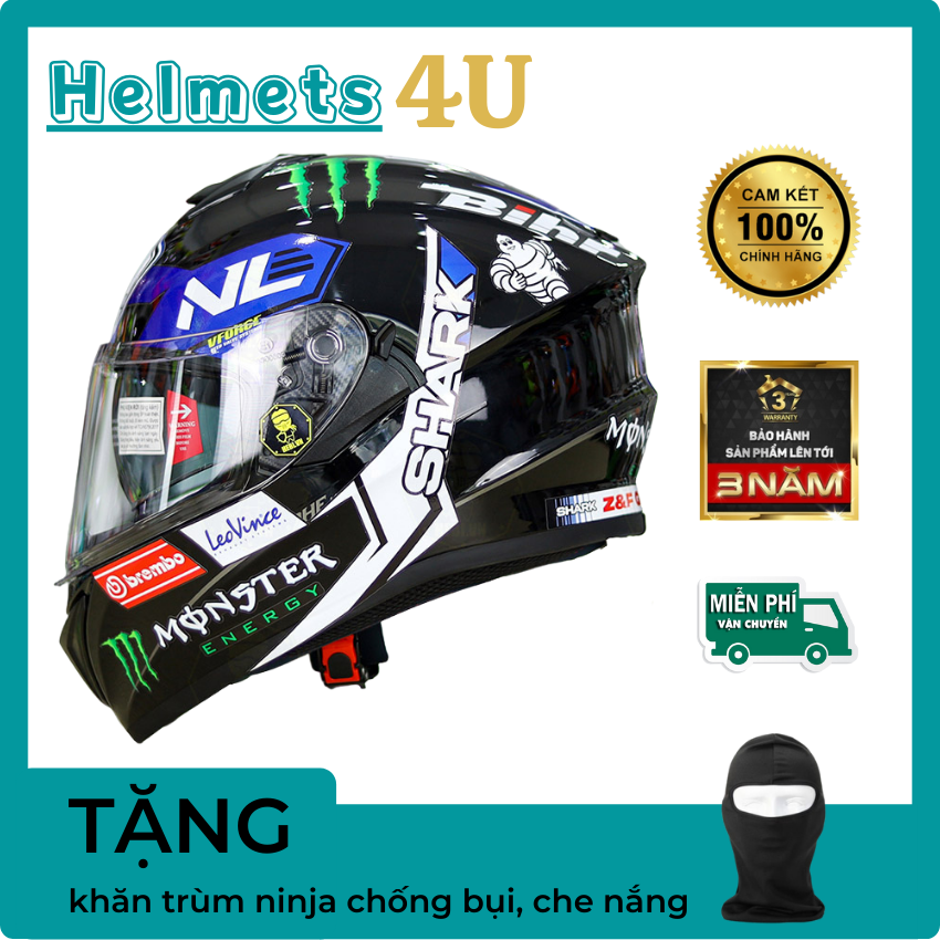 Mũ Bảo Hiểm Fullface Yohe 981 Đen Bóng Lên Tem Decal Shark Monster - Helmets 4U