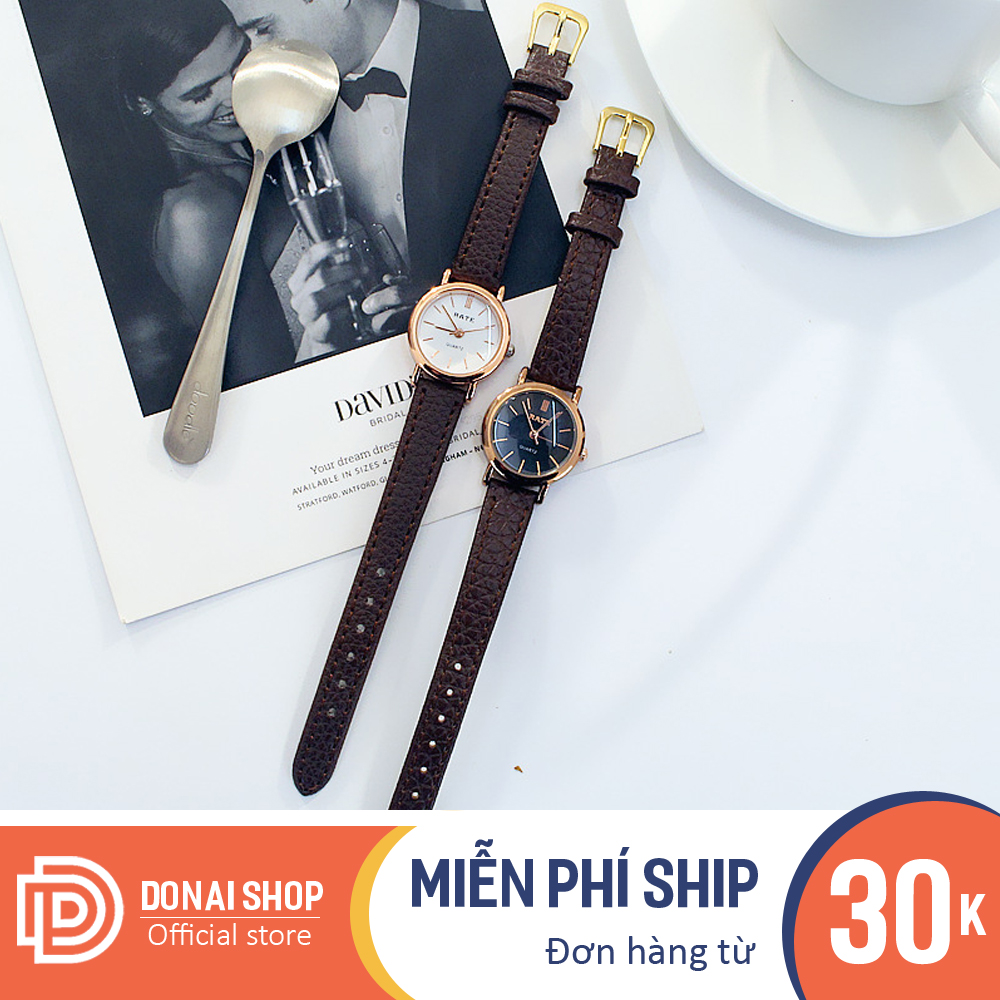 Đồng hồ Quartz, Đồng hồ thời trang nữ, Mặt tròn chạy 3 kim, dây da mềm, mang đi làm đi chơi cực xinh R184.DONAI