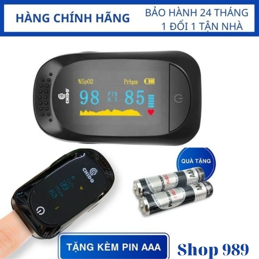 Máy đo spo2, máy đo nồng độ oxy trong máu và nhịp tim cầm tay chido, shop 989