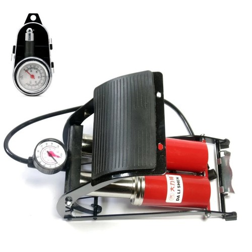 Bơm hơi xe đạp xe máy ô tô đạp chân mini 2 ống bơm Stanlays - Bơm khỏe, Tiết kiệm thời gian - Bơm oto - bơm đa năng