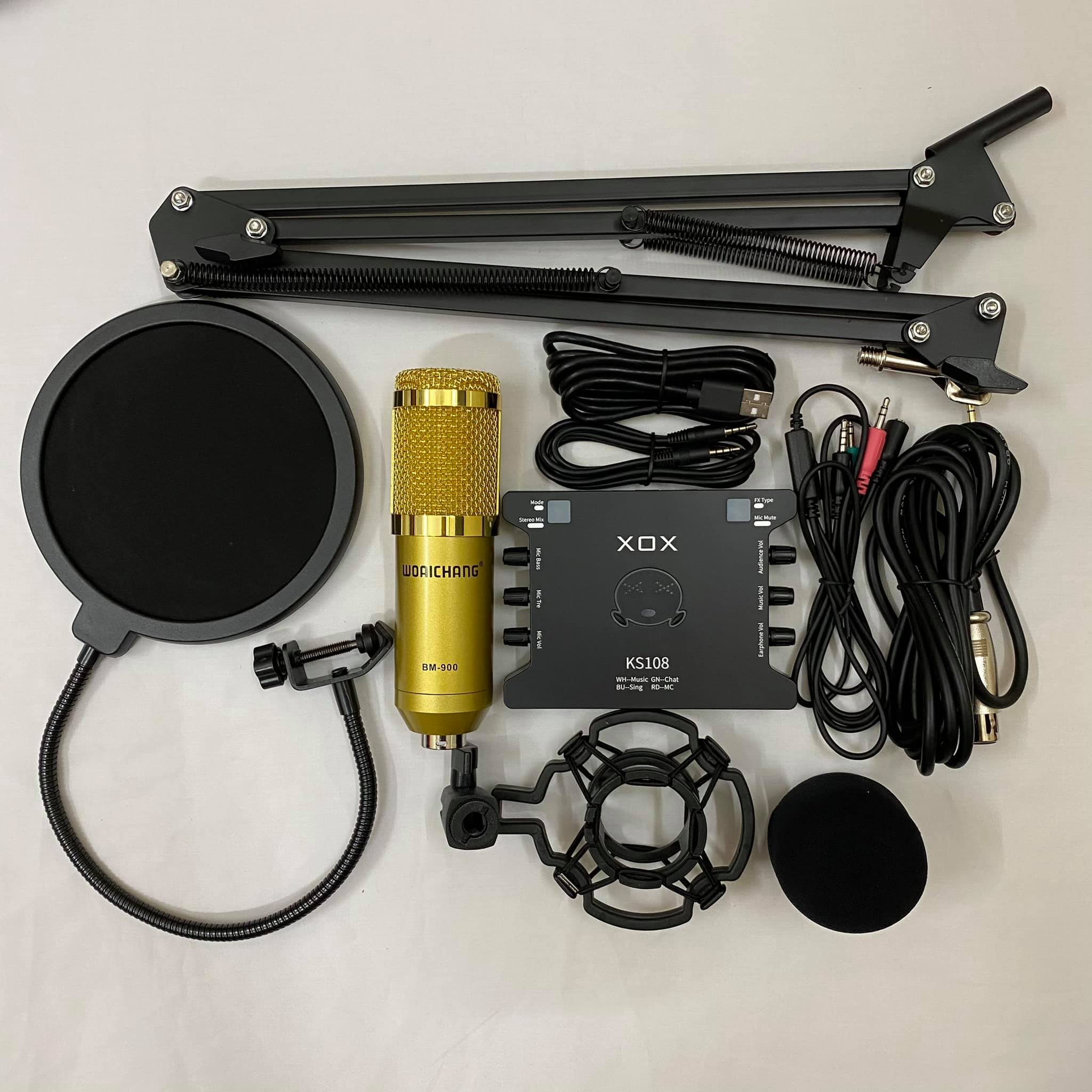 COMBO bộ mic livestream hát karaoke WOAICHANG BM900, dây live XOX k10 HOẶC K108,dây live 3 màu, chân kẹp míc, màng lọc âm BH 6 tháng