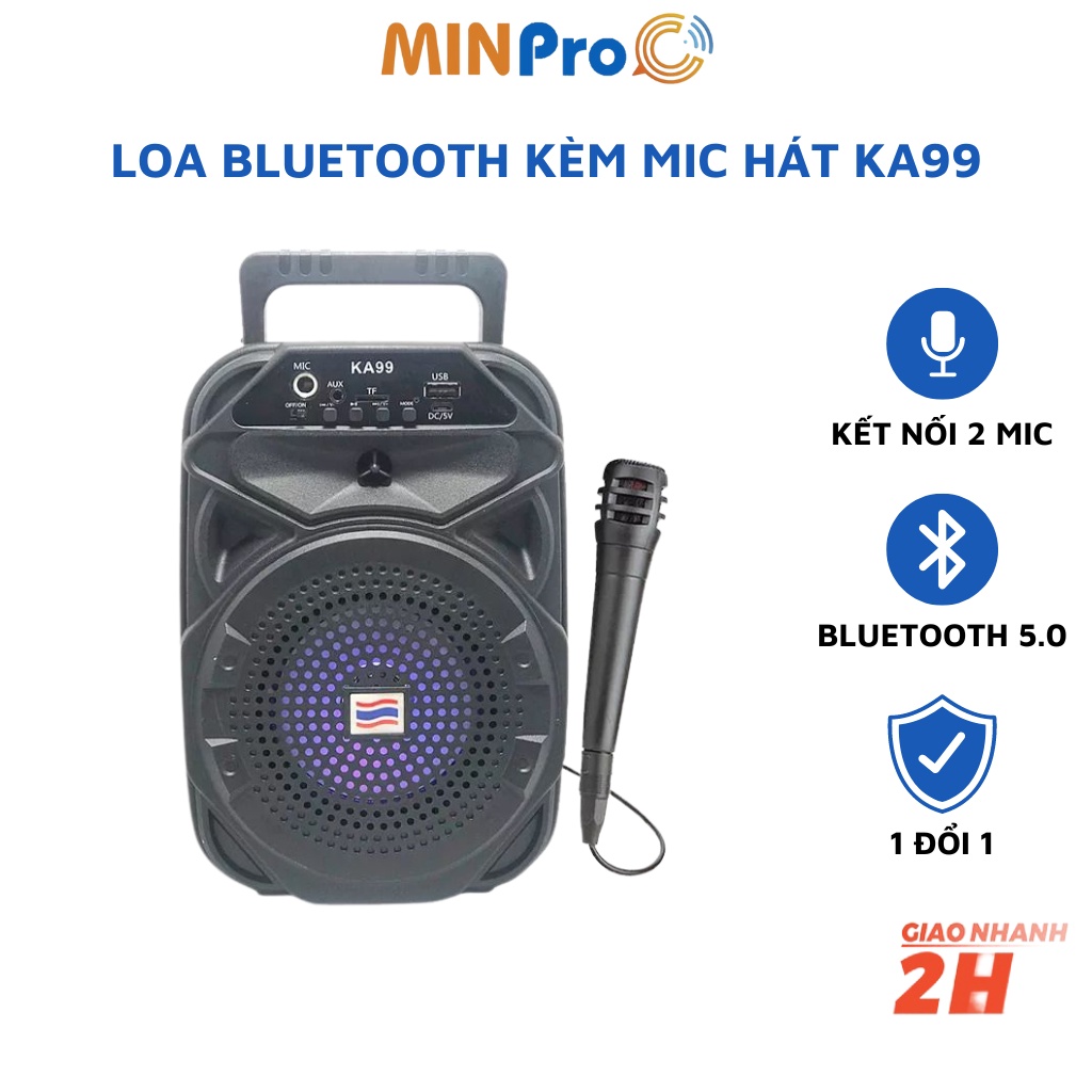 Loa bluetooth KA99, loa karaoke mini không dây kèm mic hát công suất lớn kết nối bluetooth 5.0, bảo hành lỗi đổi mới