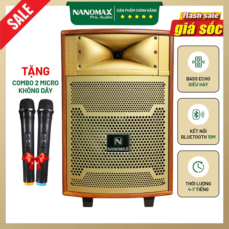 Loa kéo karaoke giá rẻ | loa kéo nanomax 10b công suất 120w | loa kéo 2.5 tấc bass 25cm tặng kèm 2 micro hát karaoke cao cấp er6