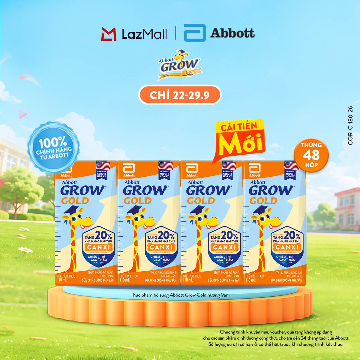 Thùng 48 hộp thực phẩm bổ sung sữa tiệt trùng pha sẵn Abbott Grow Gold hương Vani 110ml cho trẻ từ 1 tuổi (bao bì thay đổi theo từng đợt nhập hàng)