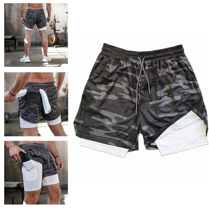 Mens chạy quần short lưới nhanh khô Anime phòng tập thể dục quần short 2 in1 đôi boong hiệu suất tập thể dục Workout thể thao quần ngắn