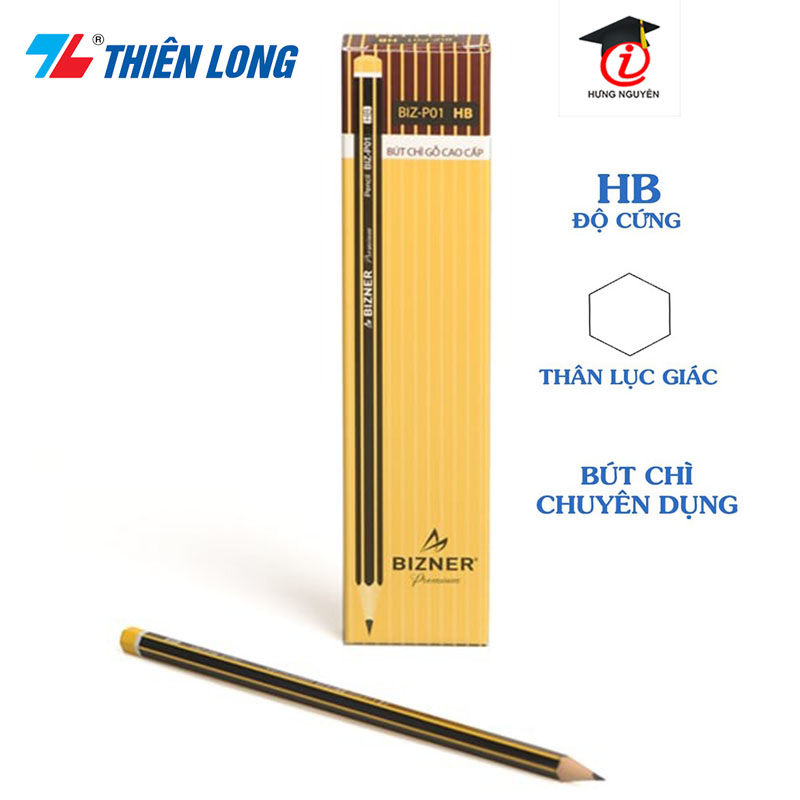 Hộp 10 cây bút chì gỗ hb thiên long cao cấp bizner biz-p01