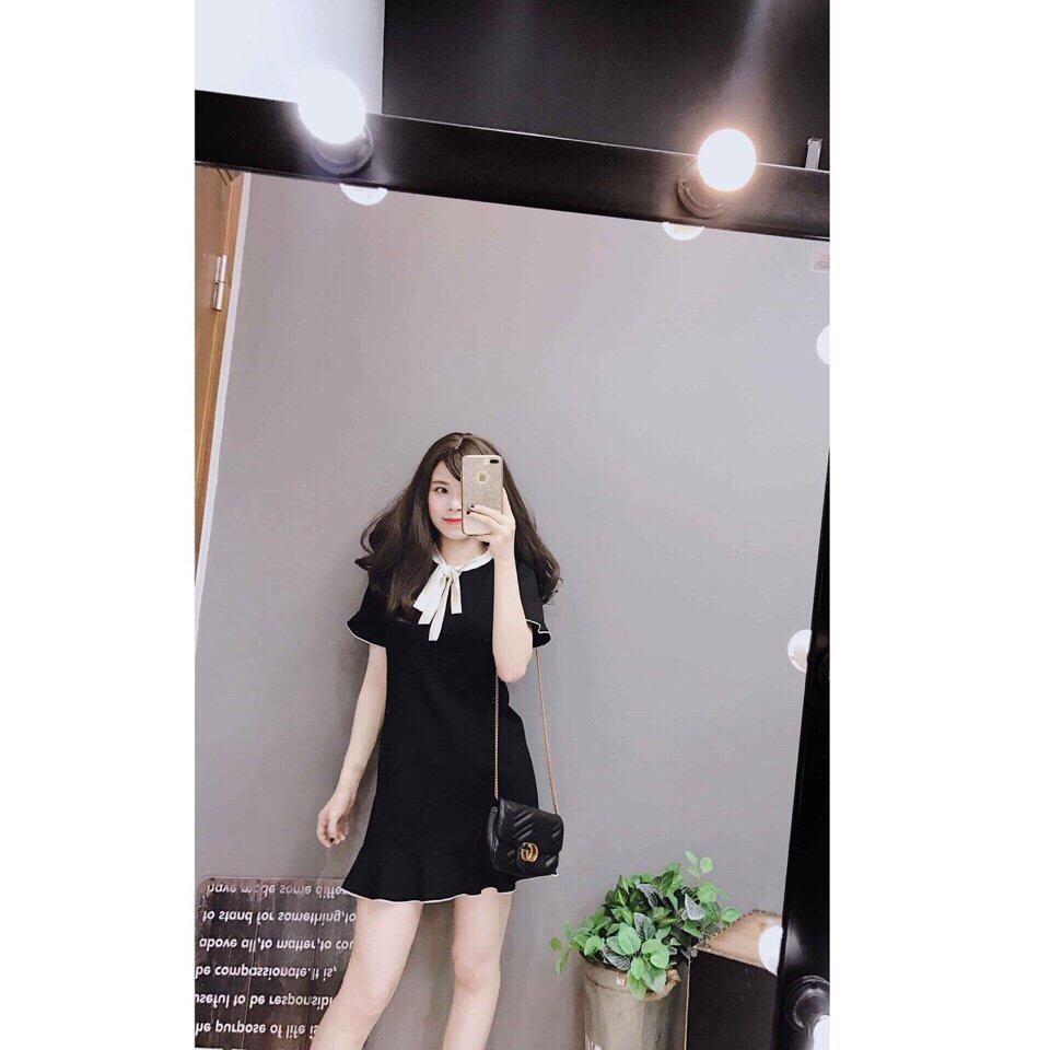 Đầm xuông đuôi cá phối nơ trắng duyên dáng TTS0292