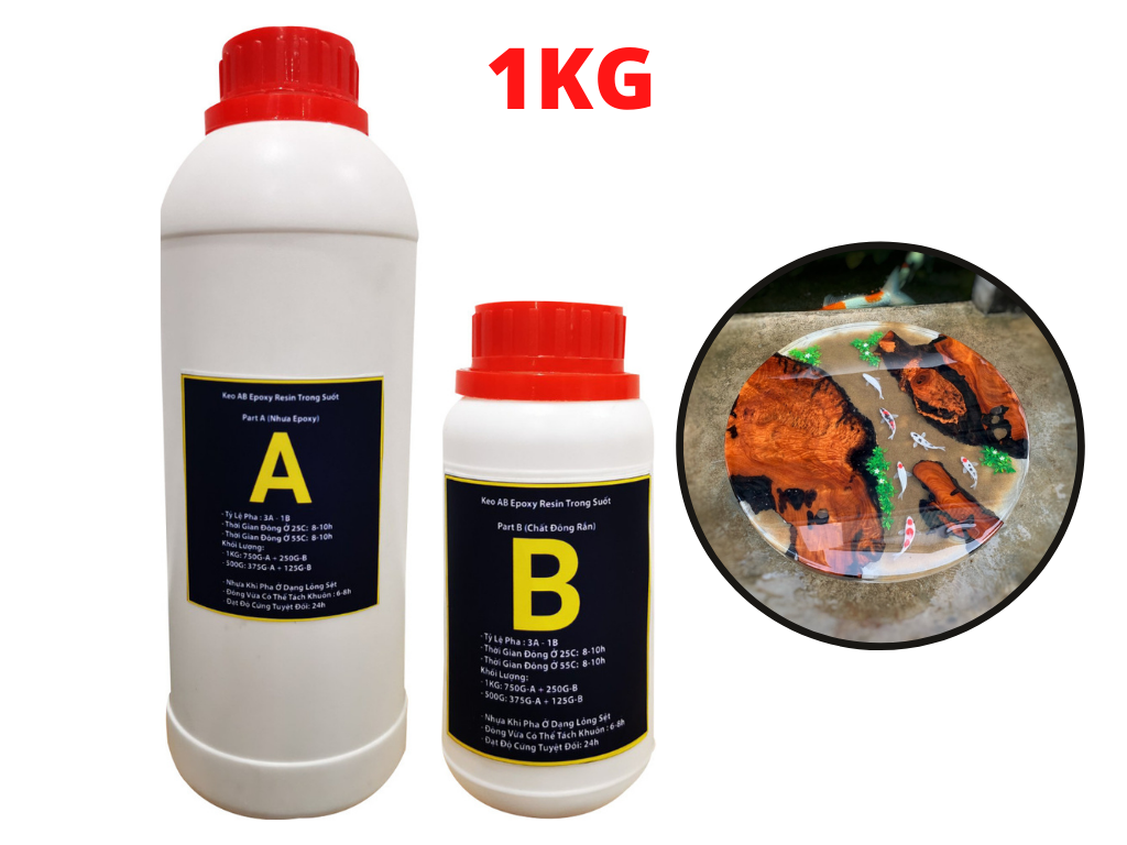 Keo Epoxy Resin Đổ Nhựa Làm Khuôn, Đổ Dày 1kg, Đổ Bàn Gỗ ,Đổ Keo Làm Móc Khóa