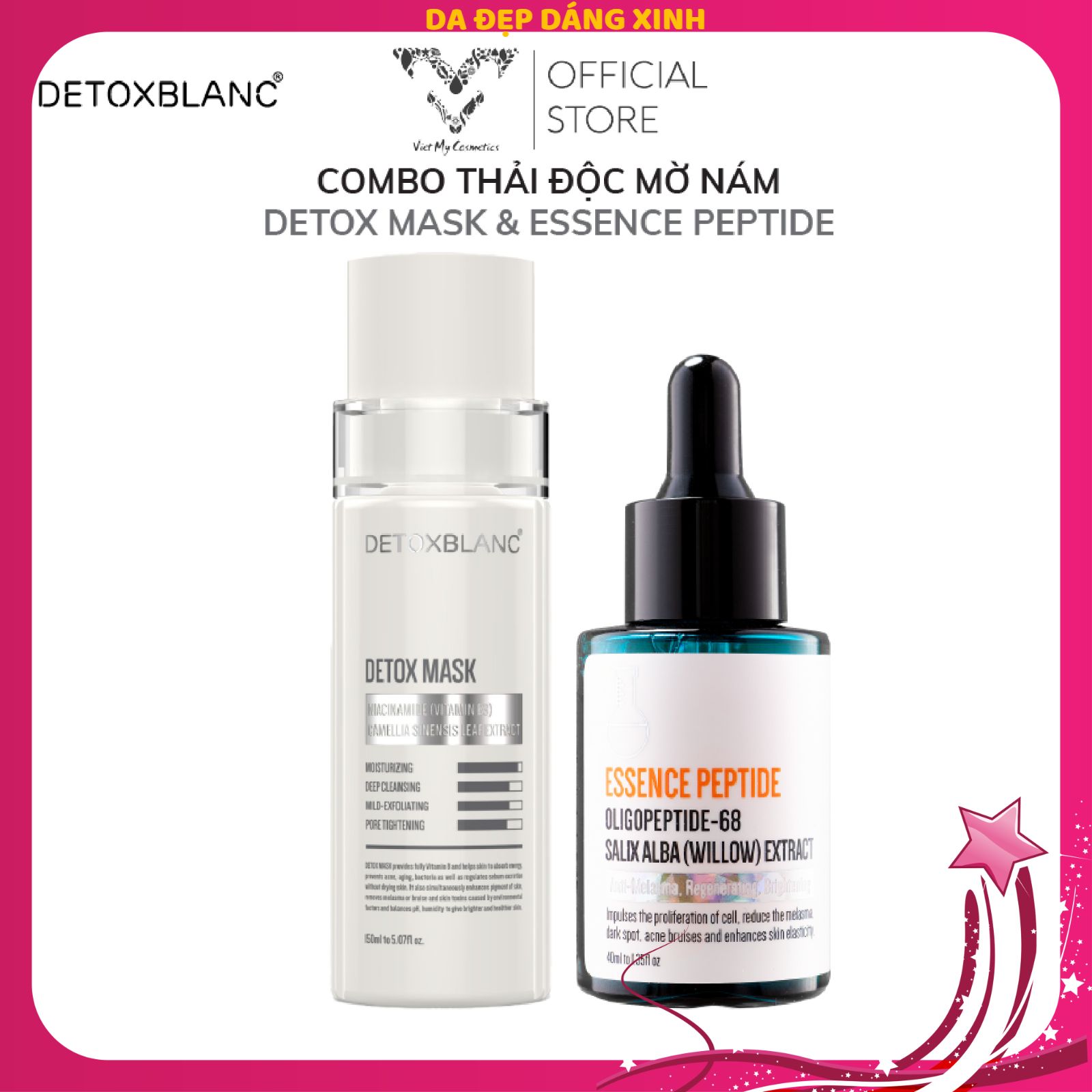 [Chính hãng]Bộ đôi thải độc xóa nám tàn nhang dưỡng trắng da Detox Blanc (Detox mask 150ml+serum essence peptide 40ml)