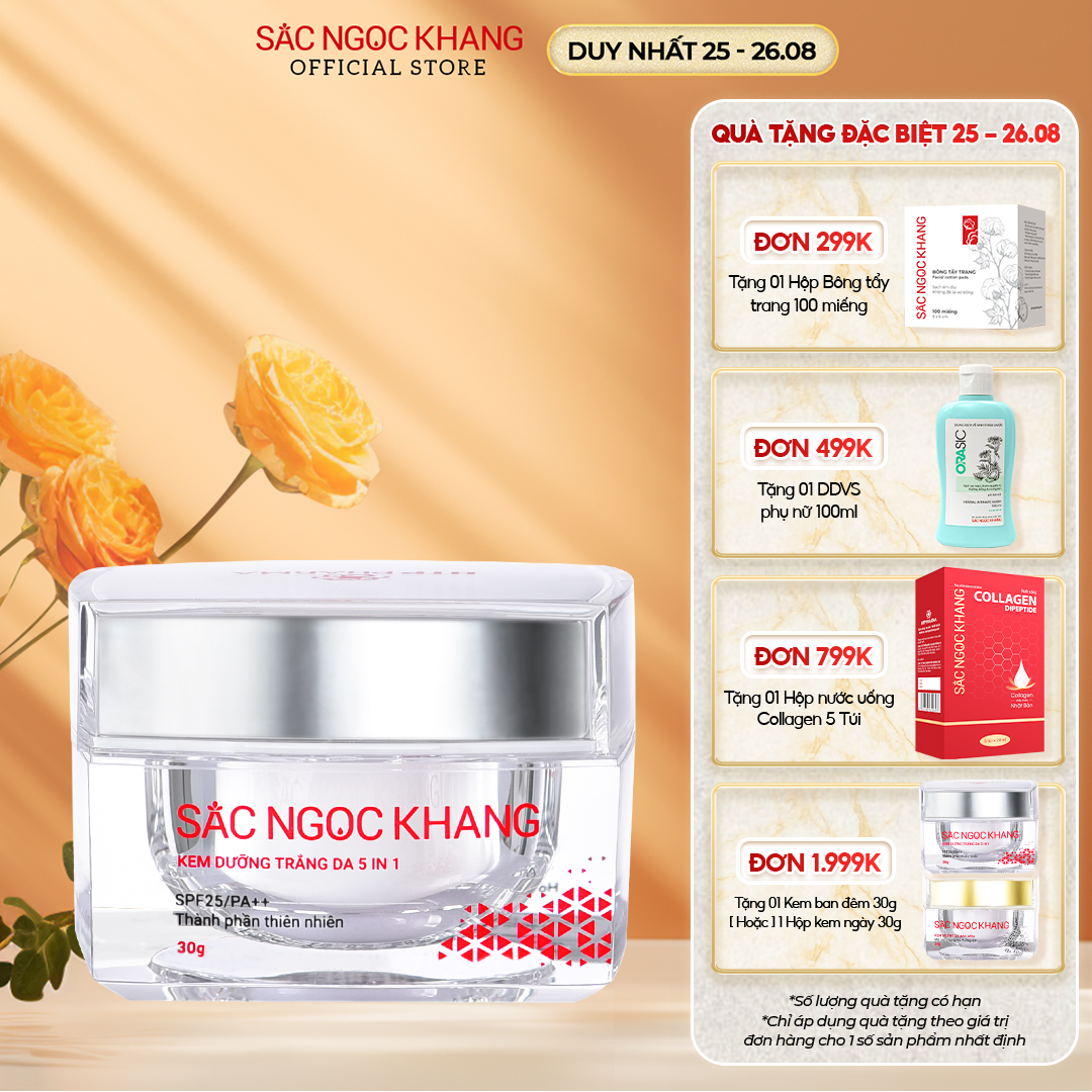 Kem Dưỡng Trắng Da Ban Ngày Sắc Ngọc Khang 5 trong 1 hộp 30g giúp dưỡng trắng tức thì,chống nắng bảo vệ da
