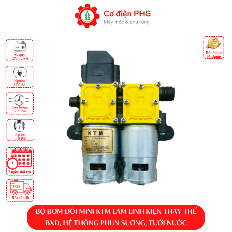 Máy bơm đôi mini phun sương hiệu KTM chuyên dùng cho bình xịt điện, tưới cây, tưới lan, làm mát không khí | Bình xịt điện