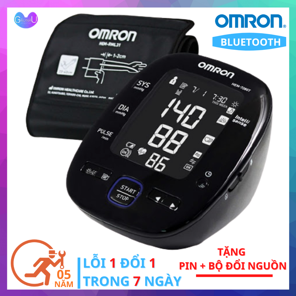 Máy đo huyết áp bắp tay omron hem-7280t thương hiệu nhật bản + tặng bộ đổi nguồn và 4 pin aaa - máy đo huyết áp tự động cao cấp kết nối bluetooth hàng chính hãng bảo hành 5 năm