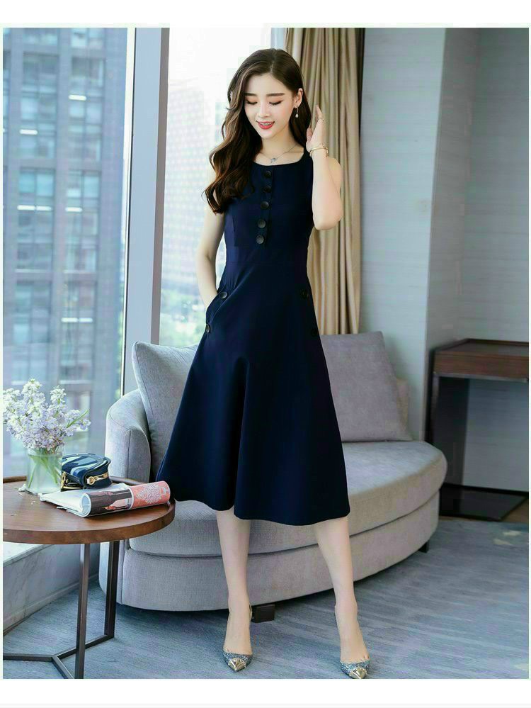 đầm xòe sát nách phối nút cao cấp QC285269