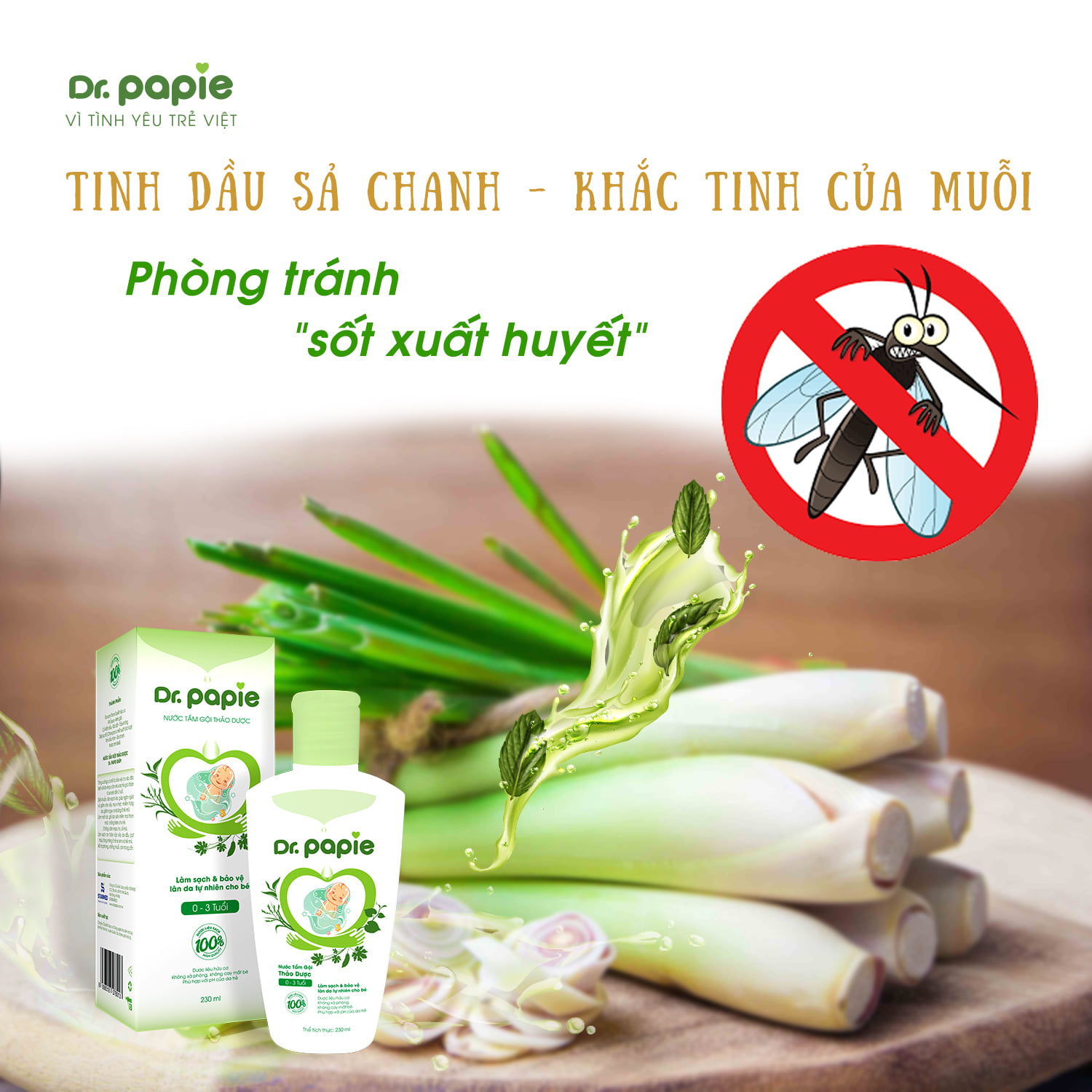 Sữa tắm gội thảo dược Organic ( Hữu cơ) Dr. Papie cho trẻ từ sơ sinh đến 3 tuổi