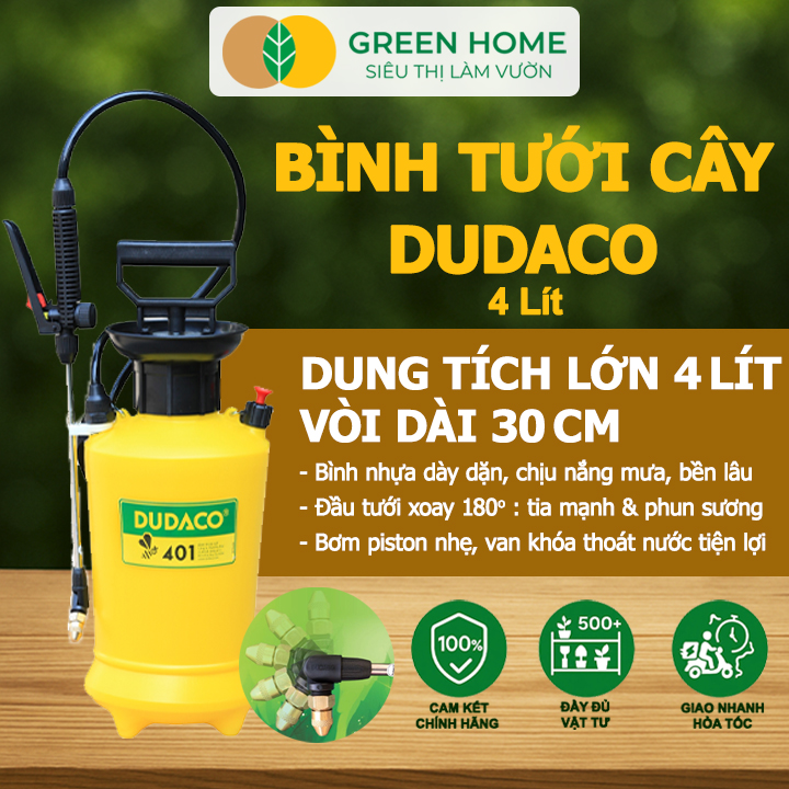  Bình Tưới Cây Dudaco GreenHome 4 Lít Phun Xa 2 Chế Độ Bơm Nhẹ Tay Tưới Cây Phun Sương Bền Đẹp 