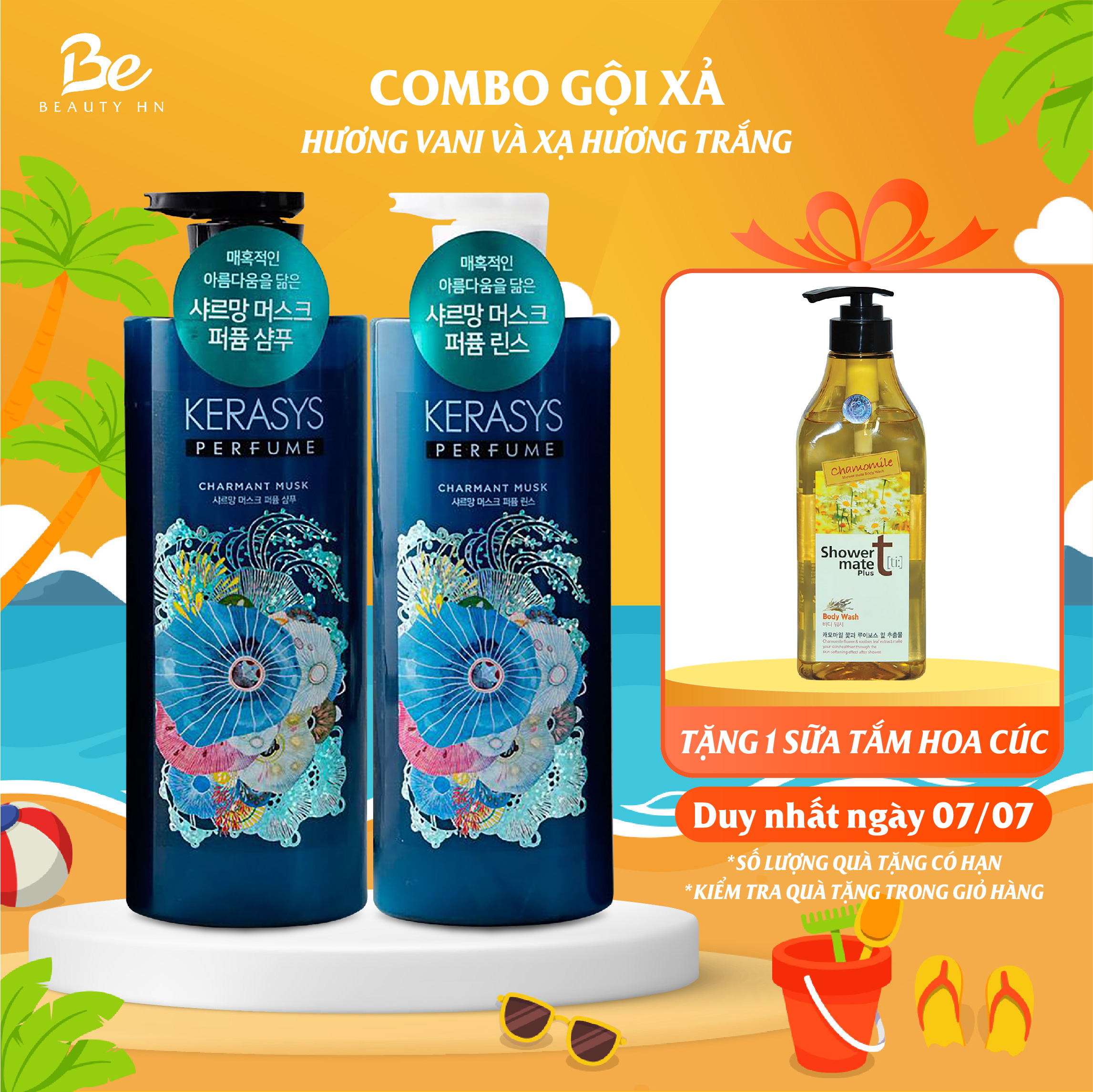 Cặp dầu gội xả nước hoa kerasys perfume charmant musk cao cấp hàn quốc hương vani và xạ hương trắng giúp tóc bóng mượt 600ml