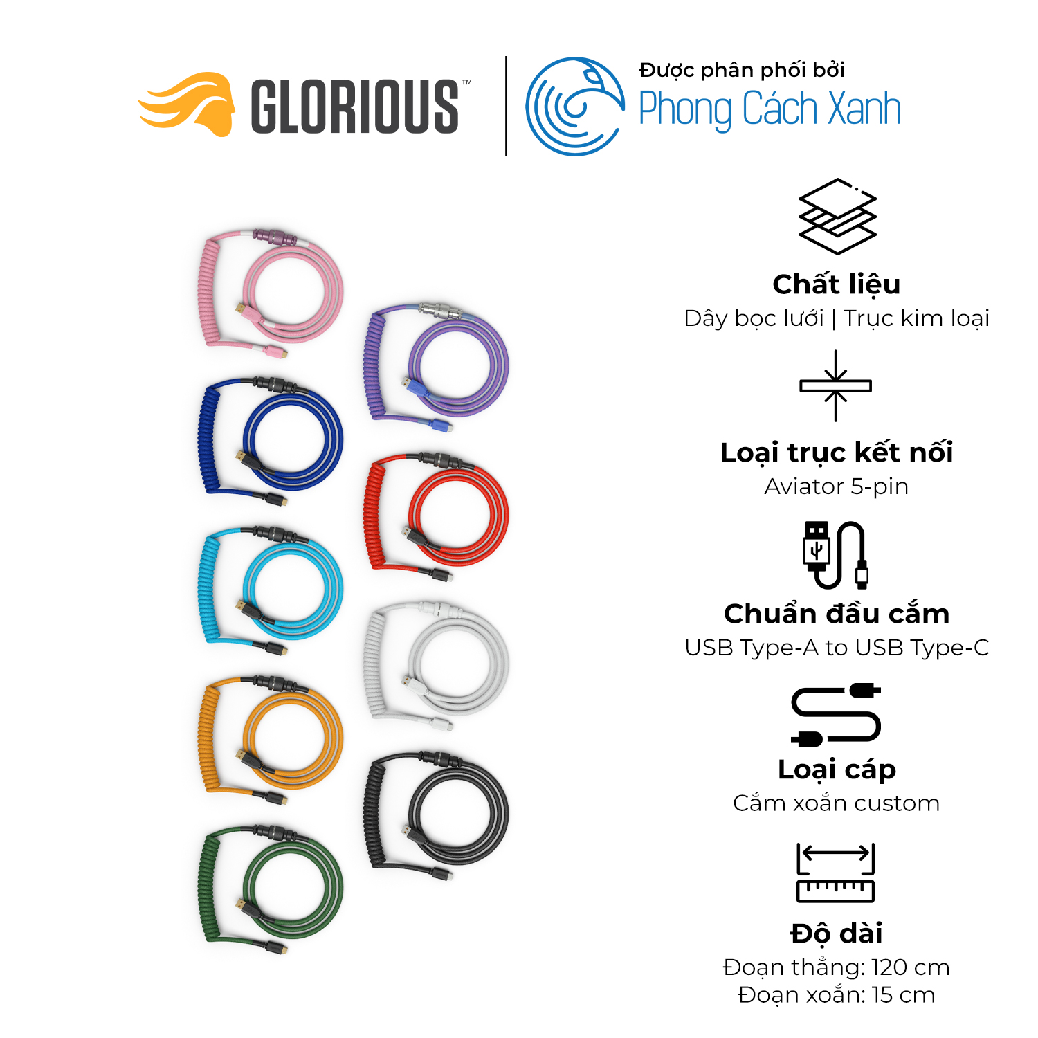 Cáp bàn phím cơ USB-C Artisan Glorious Coiled Cable - Hàng chính hãng