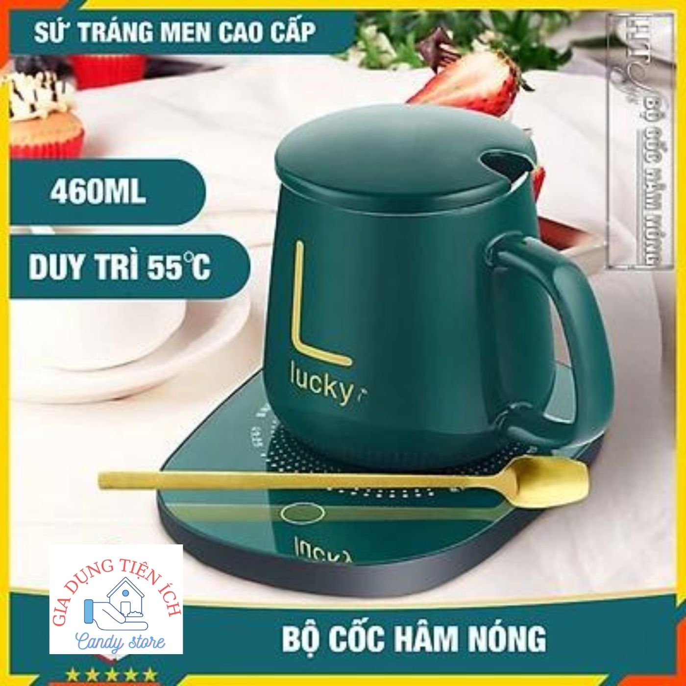 Bộ Máy Hâm Nóng Đồ Uống, cafe, Sữa , Đồ Ăn Dặm Cho Bé, Chất Liệu Sứ Cao Cấp, Tặng Kèm Thìa Siêu Tiện Dụng