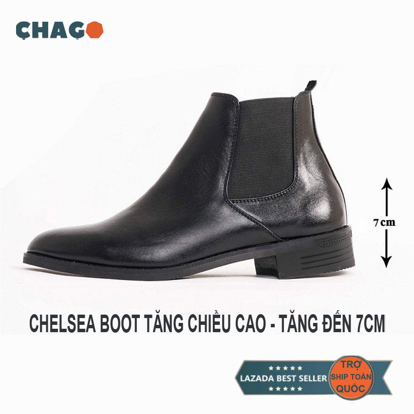 Giày nam Chelsea boot, giày chelsea boot cao cổ CHAGO, giày được làm từ da bò thật giống giày mọi nam, giày lười nam trơn và không nhăn màu đen - GCS106-LDV02