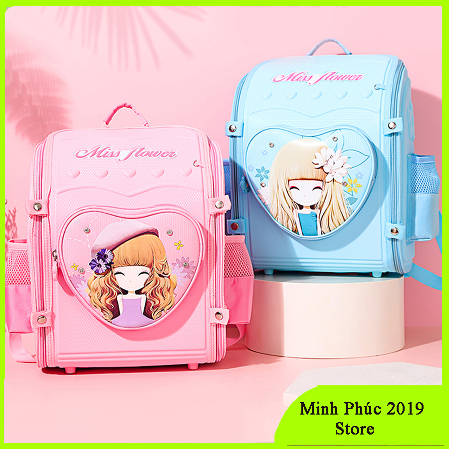 [LOẠI XỊN- ĐƯỢC CHỌN MÀU] Balo học sinh chống gù lưng siêu nhẹ Miss Flower. Cặp đựng sách vở chống gù cho bé gái hình công chúa.