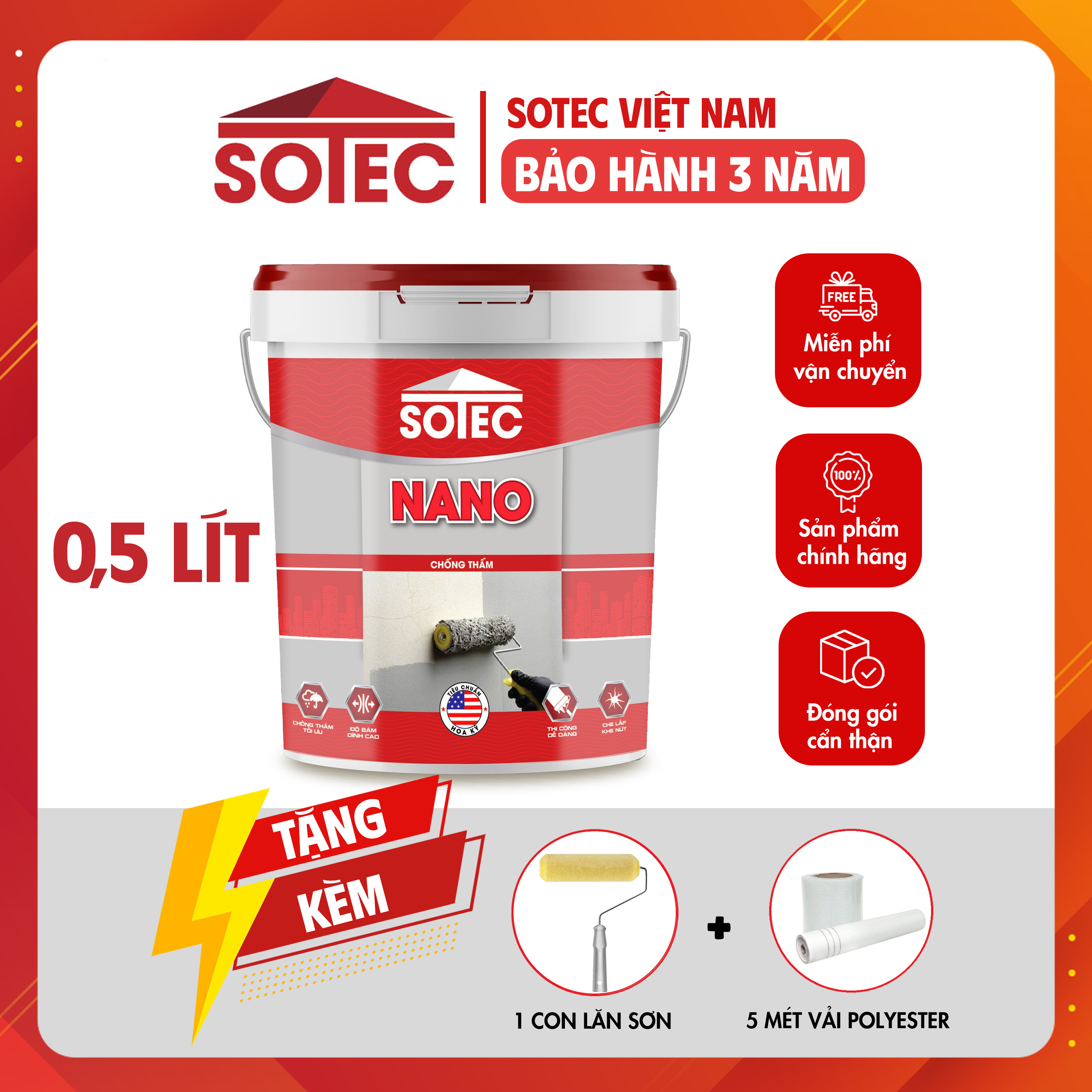  Keo chống thấm SOTEC - NANO ĐA NĂNG  0,5 Lít  ngăn sự thấm nước từ bên ngoài bảo vệ trần nhà sàn nhà khỏi ẩm rêu mốc. 