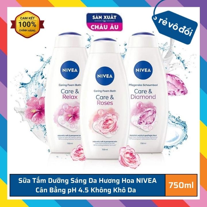 Sữa tắm dưỡng sáng da Nivea hương nước hoa Châu Âu 750ml - Đức