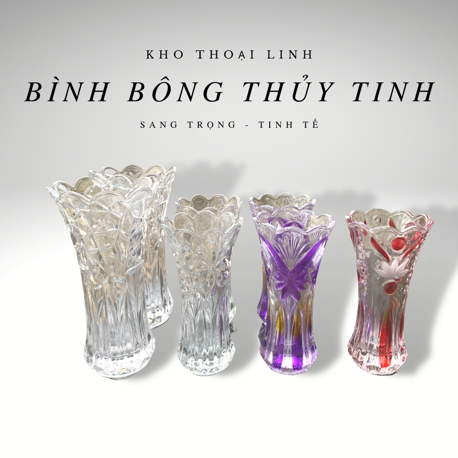Bình bông lọ cắm hoa thủy tinh pha lê cao 20 - 25cm siêu đẹp