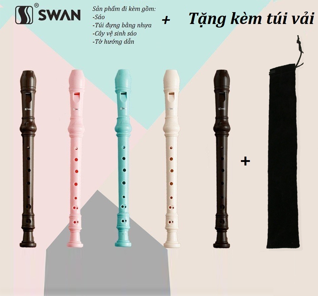 Sáo dọc Recorder nhiều màu cho học sinh và người mới tập tặng kèm túi đựng bằng vải