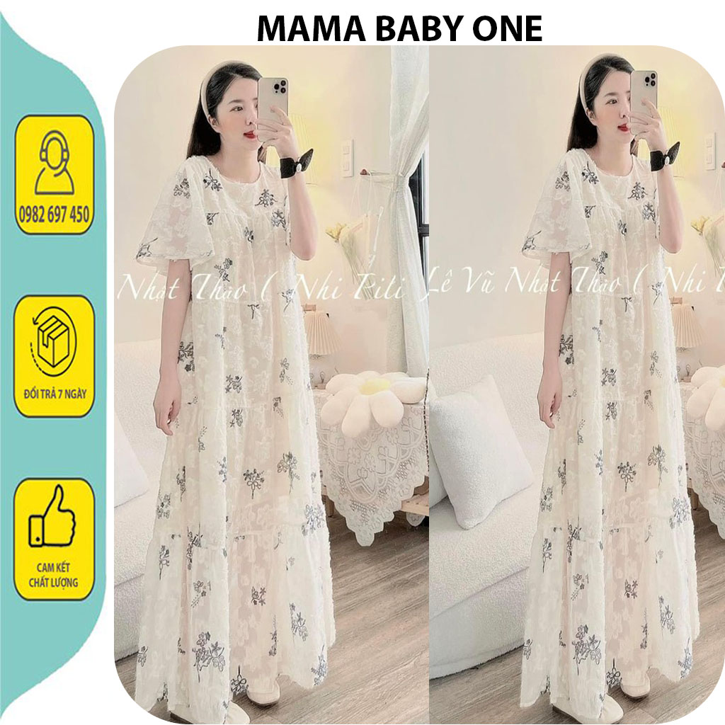 VÁY BẦU ĐẦM BẦU CÔNG SỞ DỰ TIỆC ĐẦM BẦU BABAYDOLL HOA VOAN TƠ LÔNG 2 LỚP CỰC SANG FRESIZE MẶC BẦU VÀ SAU SINH