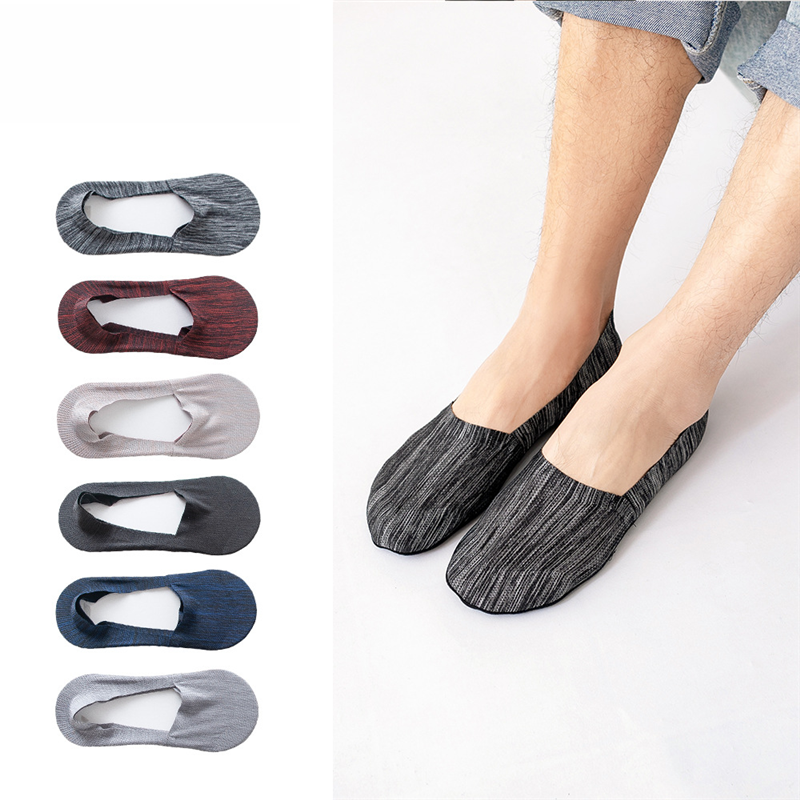 Kết cấu đá Ice Silk No Show Tất nam lưới cotton ấm cúng chống gãy Gia cố mùa hè Nam không trơn Tất công sở màu đen