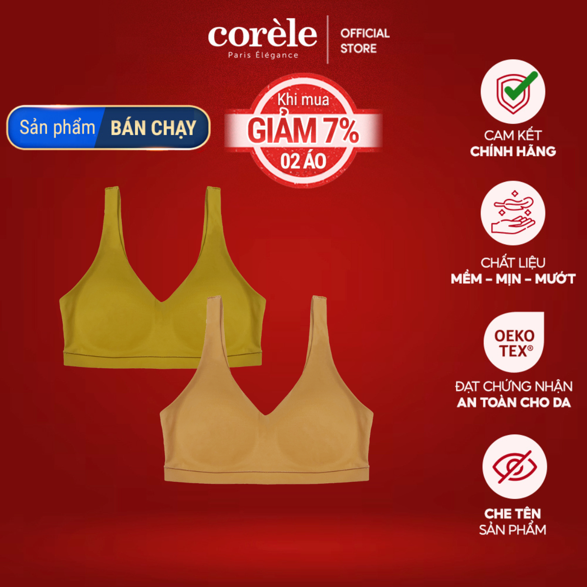 Set 2 áo ngực Corèle dáng Bralette vải thun lạnh mút mỏng không gọng chuẩn an toàn OEKOTEX từ Corèle Pháp SCAW27